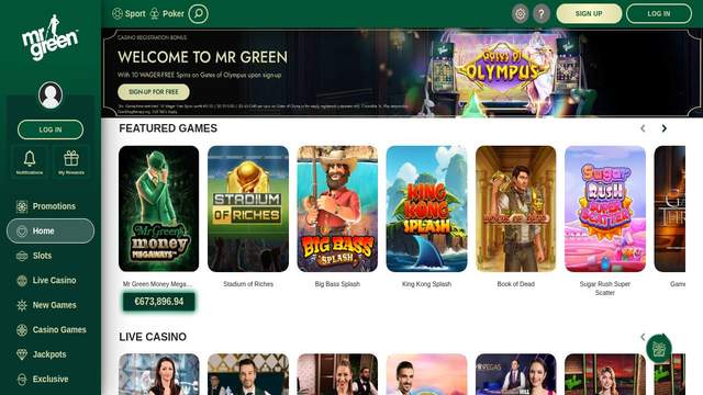 Mr Green casino screenshot